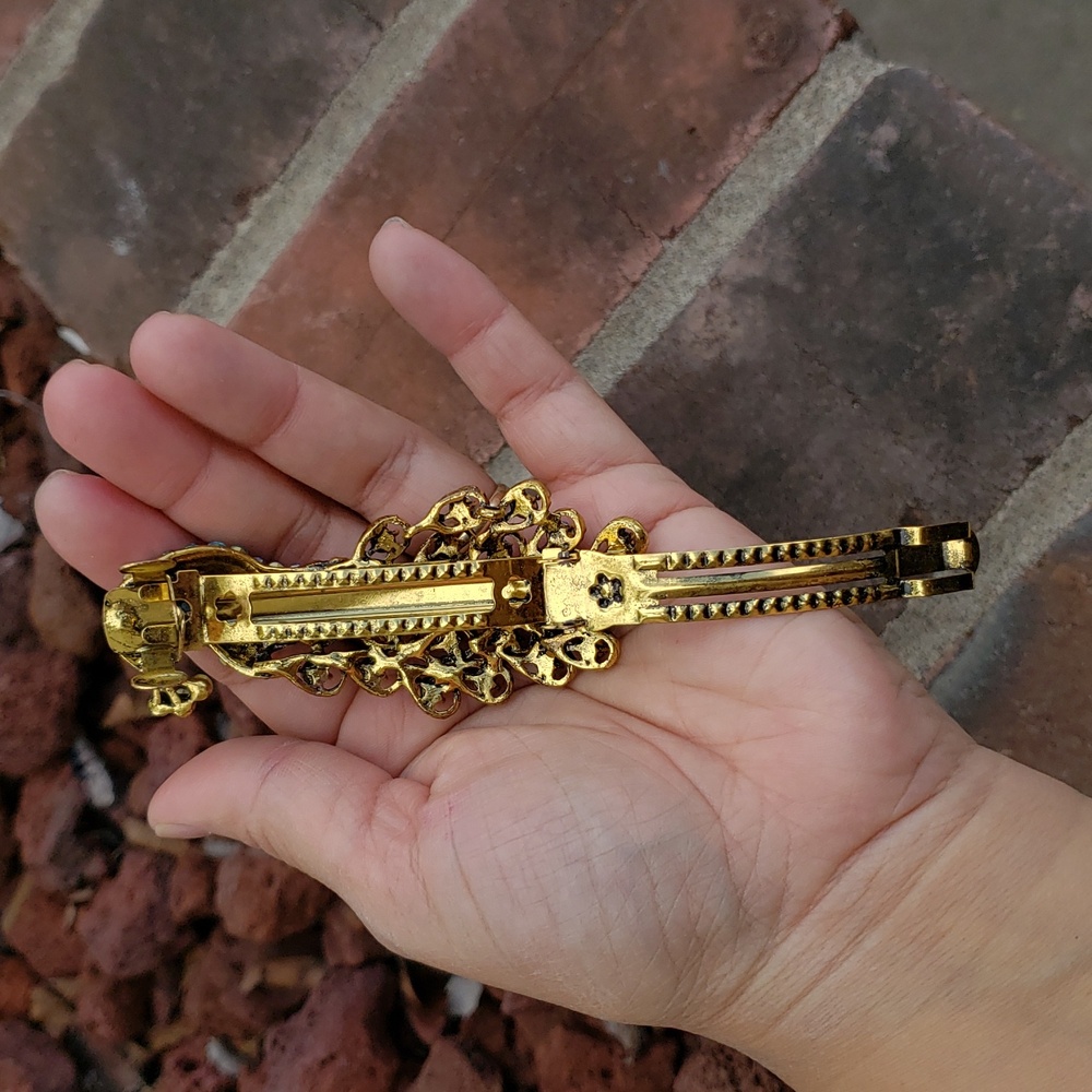 Vintage Womens Hair Barrette Peacock Rhinestone Hair Clip Victorian Timeless - Picture 4 of 13
